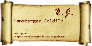 Mansberger Jolán névjegykártya